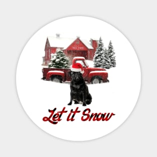 Black Pug Let It Snow Tree Farm Red Truck Christmas Magnet